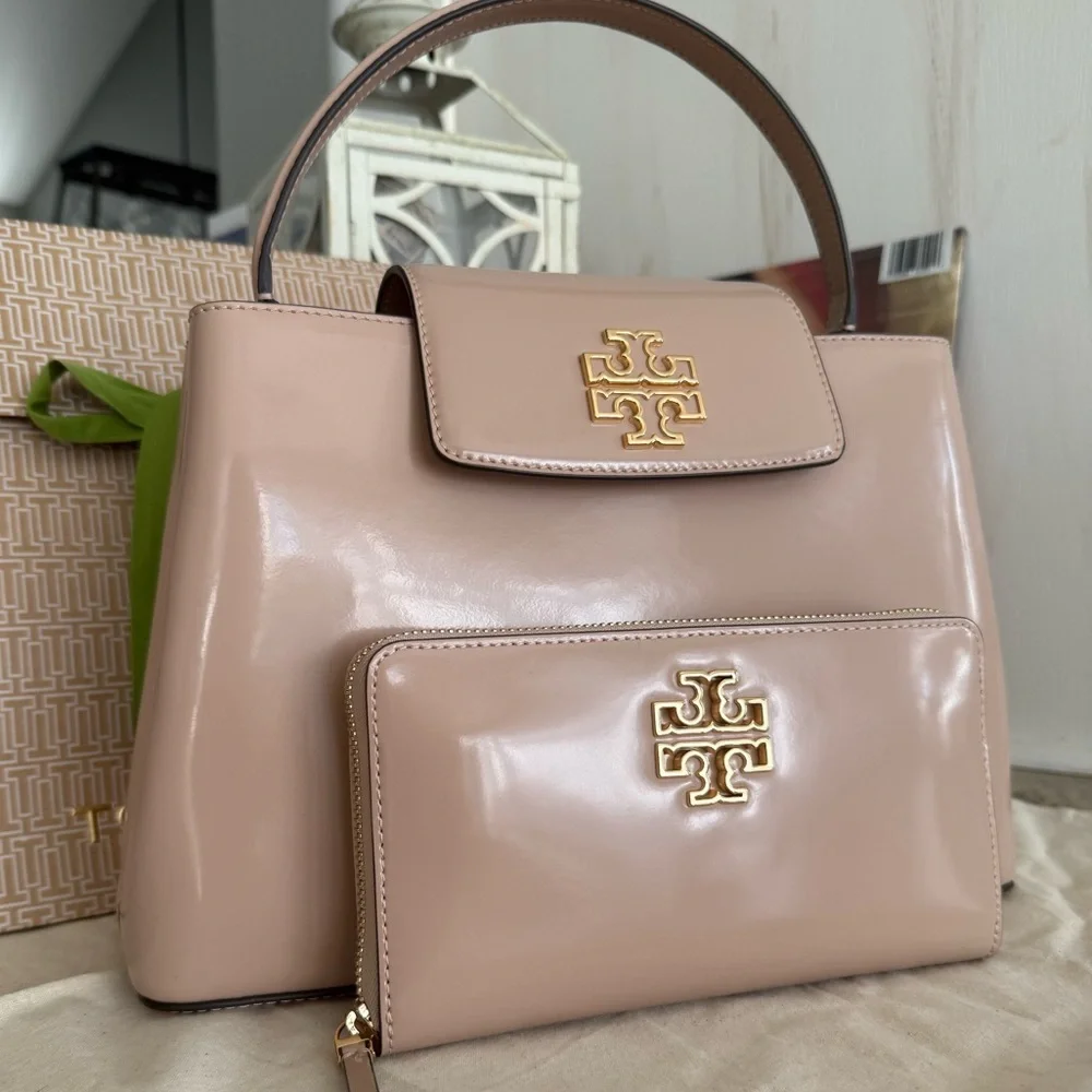 Tory BurchBritten leather Satchel and matching Britten continental Wallet Set